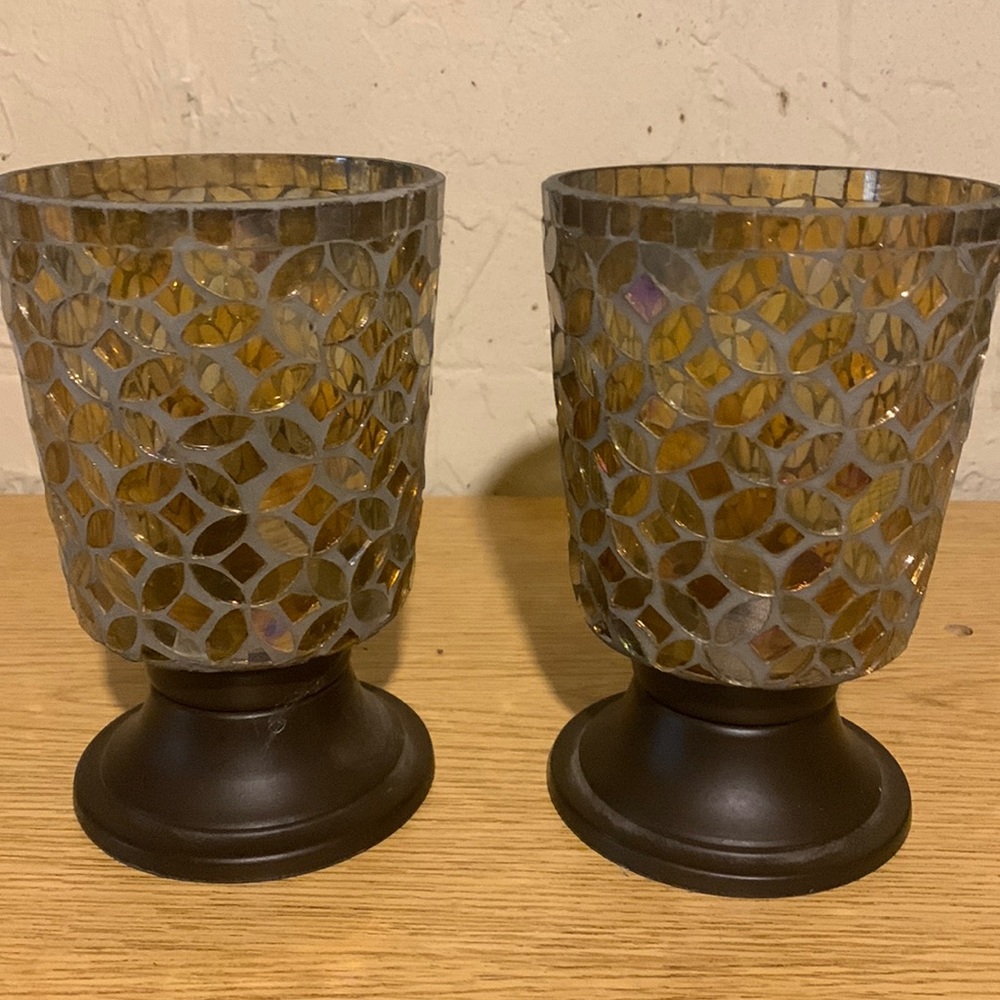Mosaic pair candle holders